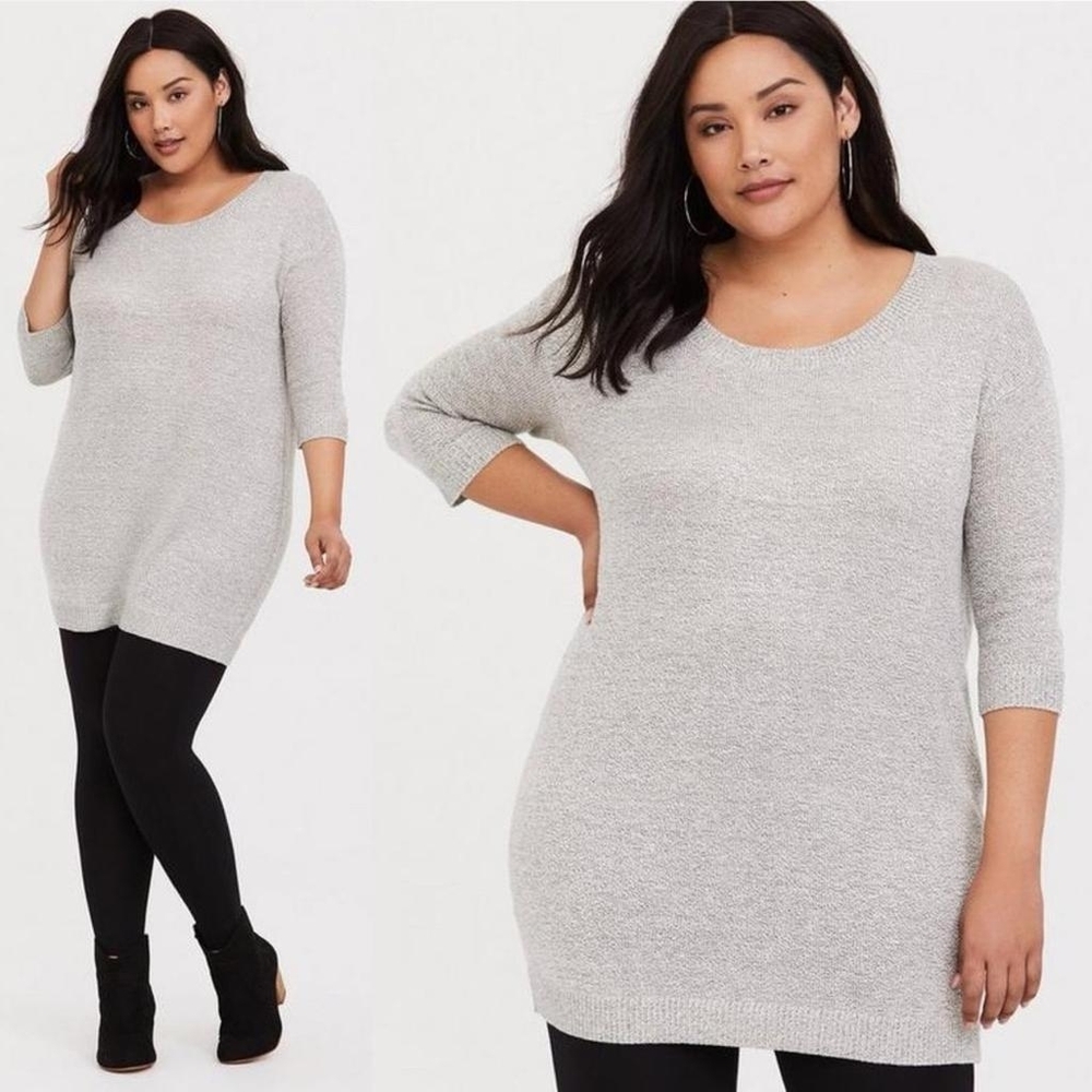 Torrid Pullover Boat Neck Tunic Sweater Grey‎ Stretch 3/4 sleeve size 2X